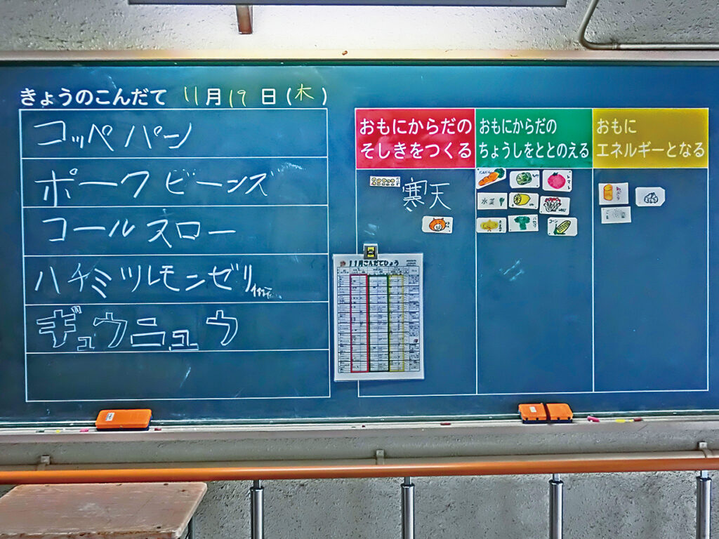 黒板に書かれたその日の献立